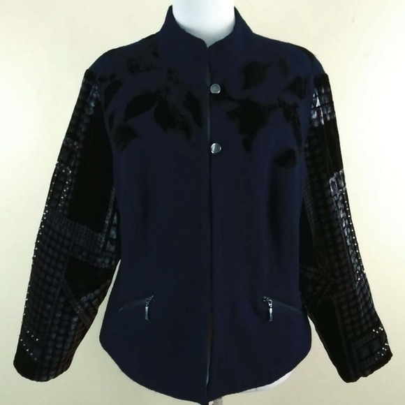 Chico's Black Label Blue Black Front Zip Jacket - Picture 2 of 7
